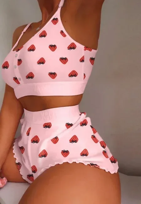 Dreamy Butterfly Lips Print Sleepwear Set Women Pajamas