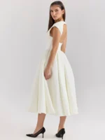 Elegant White Backless A-line Maxi Dress for Chic Occasions - Image 5