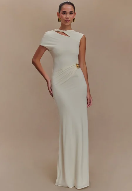 Stunning Backless Gold Clasp Maxi Gown for Club & Formal Events