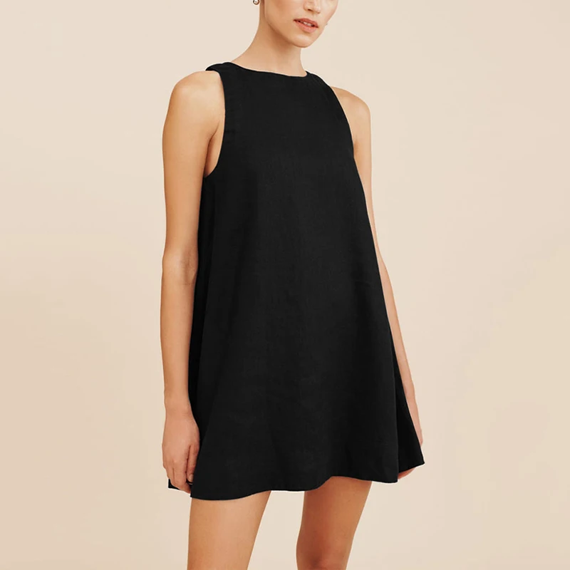 kf-S9750654882a24820a296bc8ac843faf2e-1 Breezy Cotton Linen A-Line Mini Dress - Summer Essential
