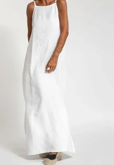 Luxe Cotton Linen Maxi Slip Dress Side Split Summer Style