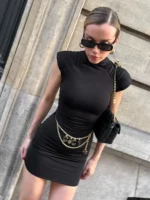 Sophisticated Turtleneck Sleeveless Mini Dress for Women - Image 5