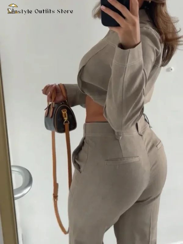 Chic Cotton Two-Piece Set: Stylish Crop Top & Pants