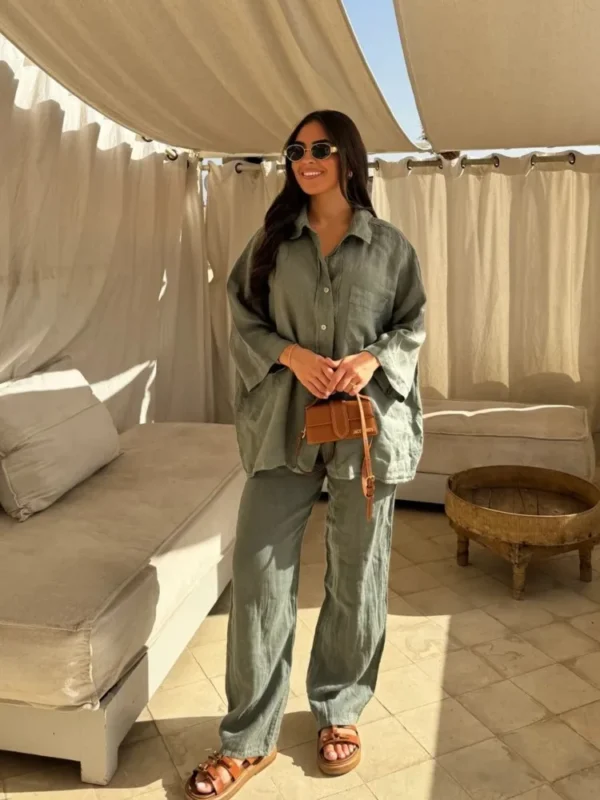 Elegant Cotton Linen Two-Piece Set for Effortless Summer Style