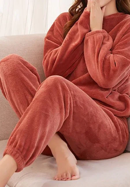 Luxurious Cotton Coral Velvet Winter Pajama Set - Sporty Style
