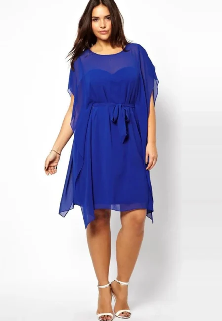 Elegant Plus Size Summer Chiffon Dress with Batwing Sleeves