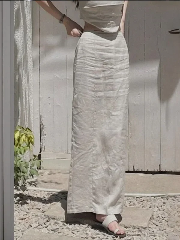 Elegant Cotton Linen Midi Skirt for Effortless Summer Style