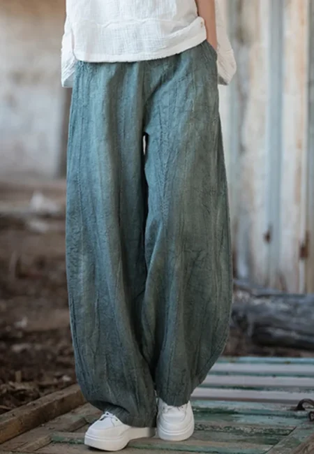 Luxe Cotton Linen Cargo Pants - Elastic Waist Wide Leg Comfort