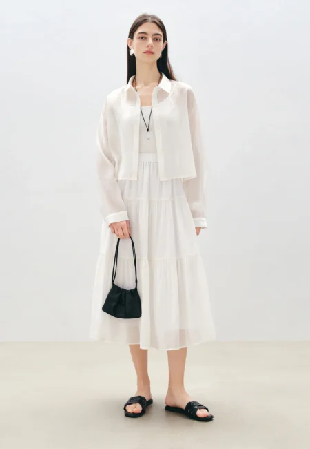 Summer Resort Blue Shirt White Tiered Skirt Set - Elegant 2 pc