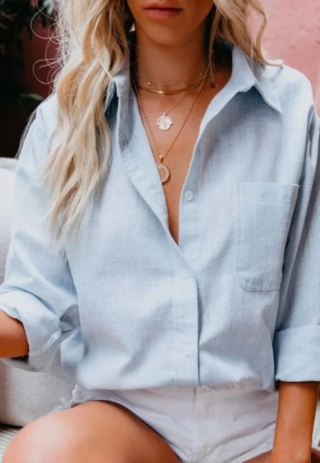 Effortless Elegance: Women’s Cotton-Linen Lapel Blouse
