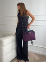 Chic Linen-Cotton Two-Piece Vest & Pants Set for Women - Image 2