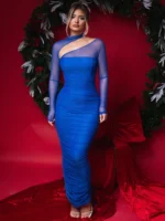 Elegant Off-Shoulder Maxi Dress with Diagonal Collar for Women - Image 5