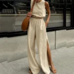 Elegant Cotton-Linen 2-Piece Set: Sleeveless Pullover & Pants - Image 5