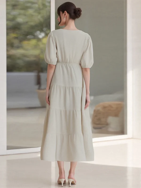 Effortless Plus Size Cotton Linen Summer Dress in Beige