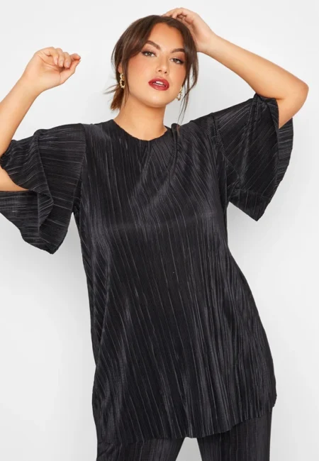 Breathable Black Plisse Blouse - Flowy Summer Top 8 XL