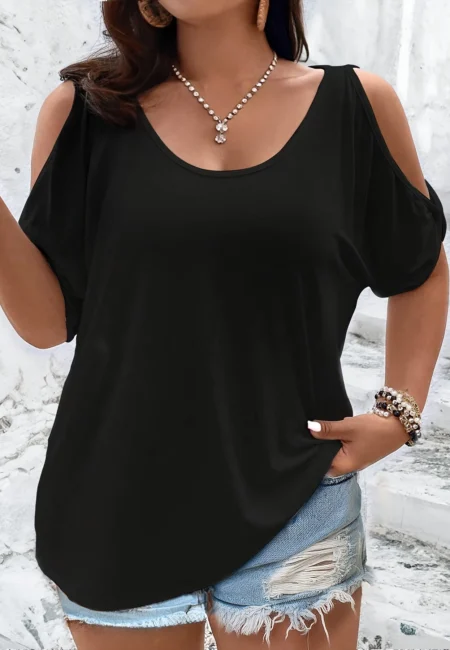Trendy Cold Shoulder Cutout Tee - Comfy Stretch Fabric XL-5 XL
