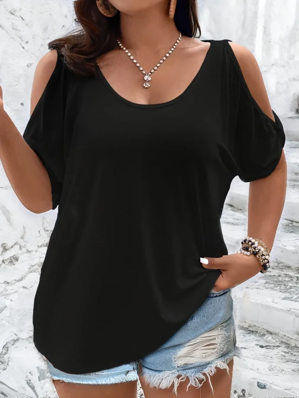Chic Plus Size Cold Shoulder Tee with Trendy Cutouts