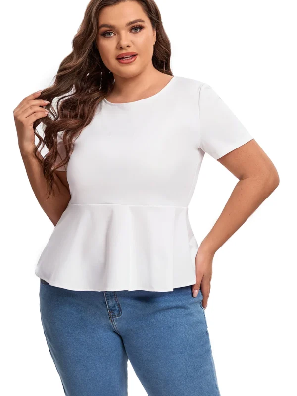 Chic Plus Size Summer Peplum Top with Button Back & Ruffle Hem