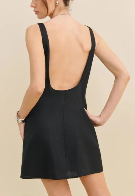 Breathable Cotton Linen A-Line Mini Dress with Stunning Backless Design