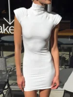 Sophisticated Turtleneck Sleeveless Mini Dress for Women