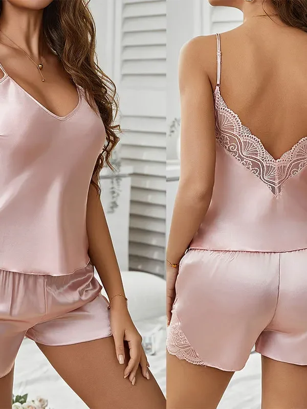 Luxurious Backless Lace Pajama Set for Chic Summer Nights