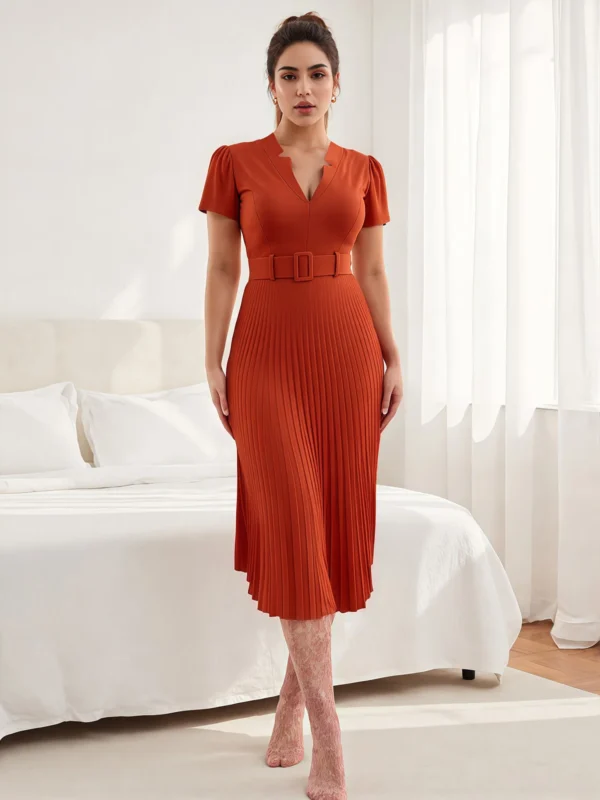 Flattering Plus Size A-Line Dress with V-Neck & Belt