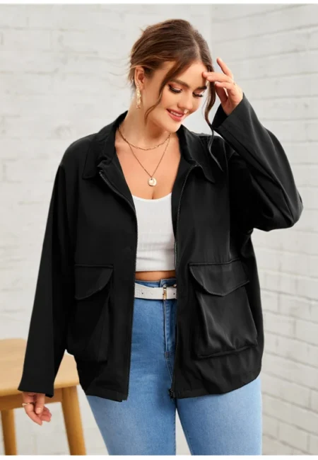 Sophisticated Zip Front Autumn Coat with Pockets - Curve Sizes