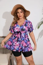 Floral Plus Size V-Neck Tankini Set for Summer Elegance