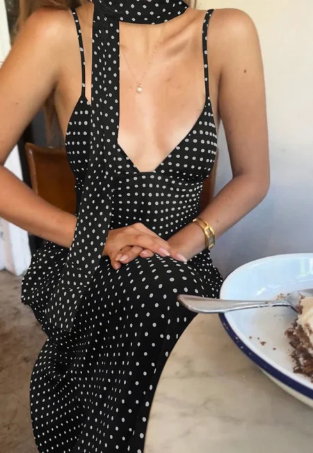 Stunning Backless Polka Dot Maxi Dress - Summer Party Ready