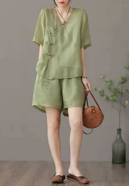 Elegant Retro Cotton Linen Two-Piece Set for Women