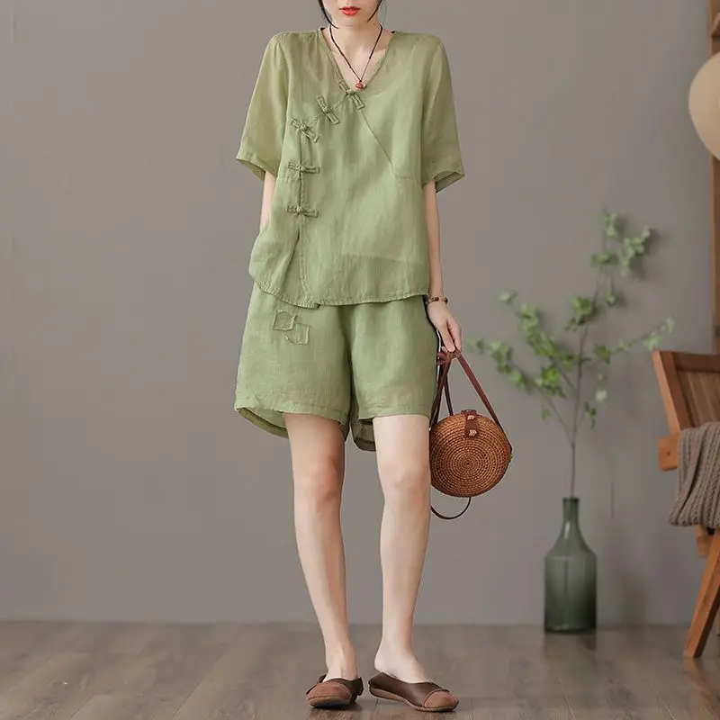 kf-Sc19d92bc9e464508824597fc763e55f0w Elegant Retro Cotton Linen Two-Piece Set for Women