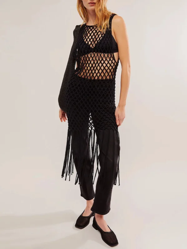 Chic Crochet Bikini Cover-Up with Tassels for Beach Elegance