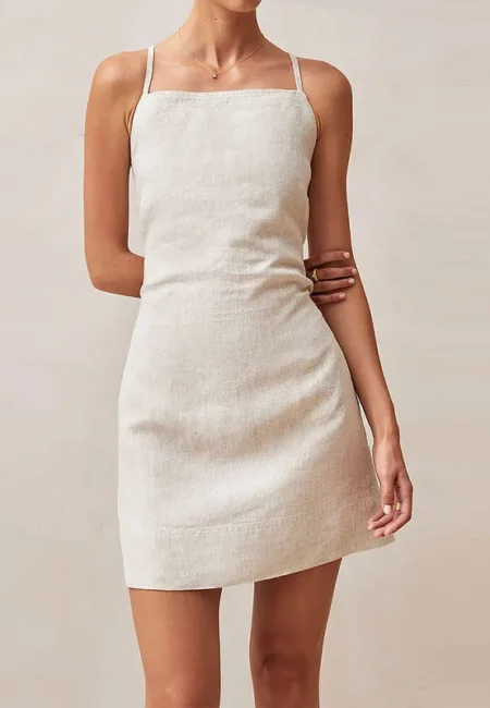 Breathable Cotton Linen A-Line Dress Square Neck Summer Style