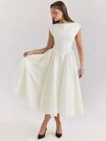 Elegant White Backless A-line Maxi Dress for Chic Occasions - Image 4