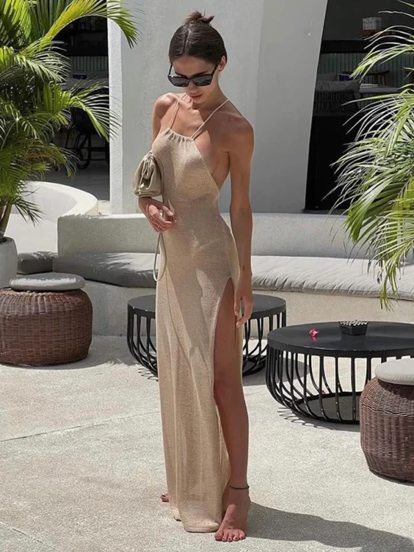 Chic Knitted Beach Dress with Slit - Elegant Summer Cover-Up
