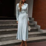 Elegant Blue Floral Maxi Dress for Office & Special Events - Image 3