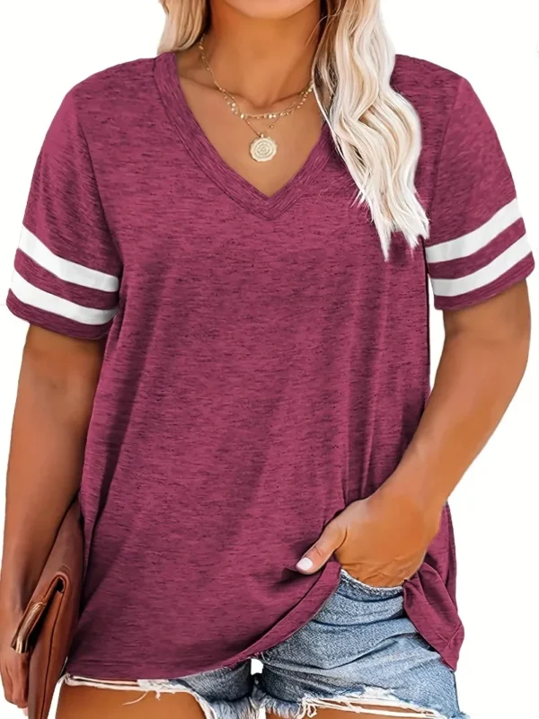 Plus Size Women's V-Neck Casual Tee - Effortless Summer Chic