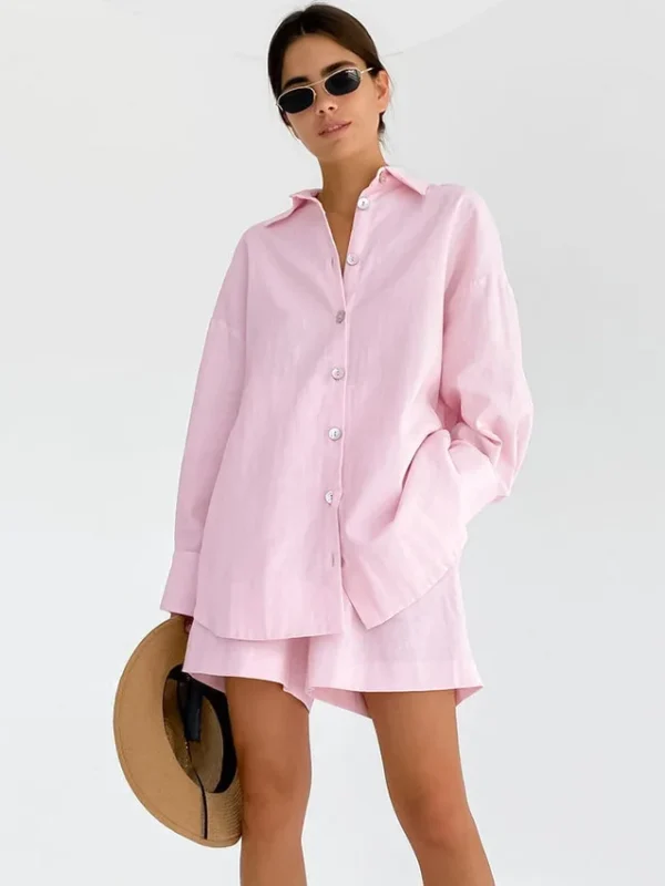 Chic Spring Summer Cotton Linen Shorts Set for Effortless Style