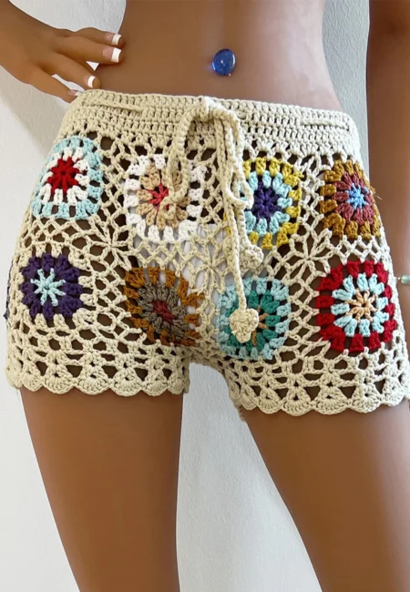 Breathable Crochet Beach Shorts with Elastic Waist Summer