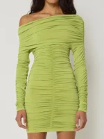 Elegant Inclined Shoulder Mini Dress for Autumn Soirées - Image 5