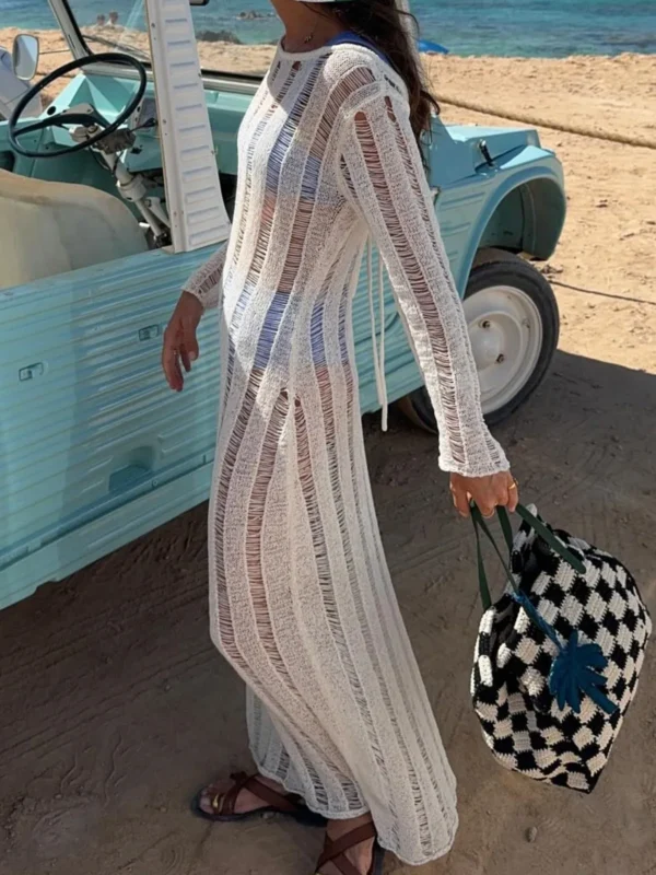 Moopsi 5 Stunning Spandex Beach Dress Long Sleeve Hollow-Out Cover-Up