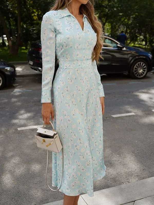 Elegant Blue Floral Maxi Dress for Office & Special Events