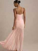 Chic Yellow Backless Maxi Dress with Ruched V-Neck Design - Image 5