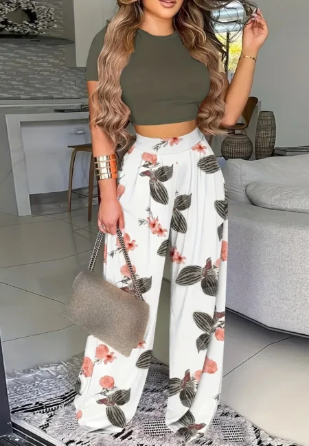 Retro Floral Bell Bottom Set - Trendy Relaxed Fit Comfort