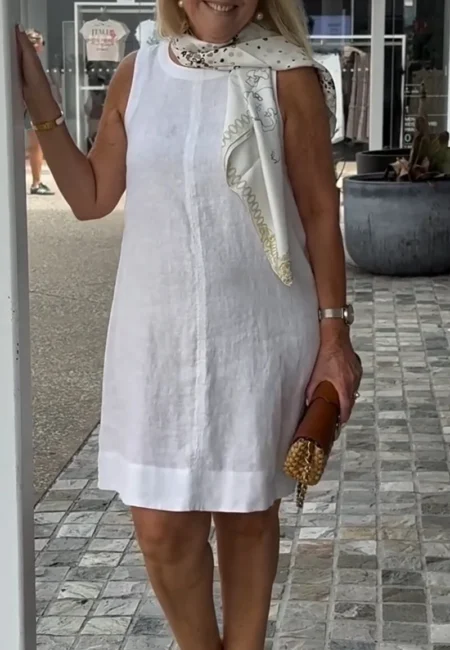 Women's Cotton Linen O-Neck Summer Dress - High Waist Comfort