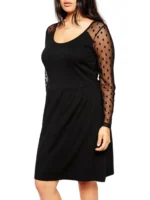 Plus Size A-Line Summer Dress with Dot Print Sleeves - Image 3
