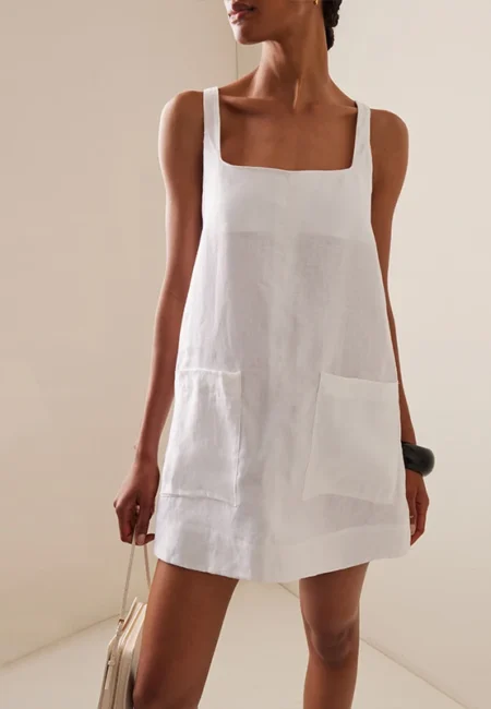 Effortless Summer Charm: Cotton-Linen Sleeveless Dress with Pockets