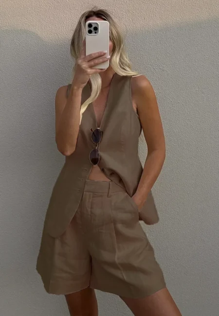 Luxe Cotton Linen V-Neck Tank & Shorts Set - Summer Ready
