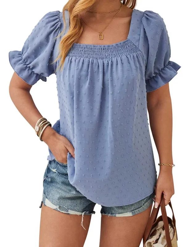 Chic Women's Square Neck Puff Sleeve Tunic - Plus Size Elegance