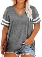 Plus Size Women's V-Neck Casual Tee - Effortless Summer Chic
